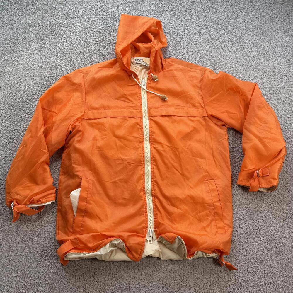 Vintage Commodore Flotation Jacket Orange Hooded Nylon Marine Safety Utility M